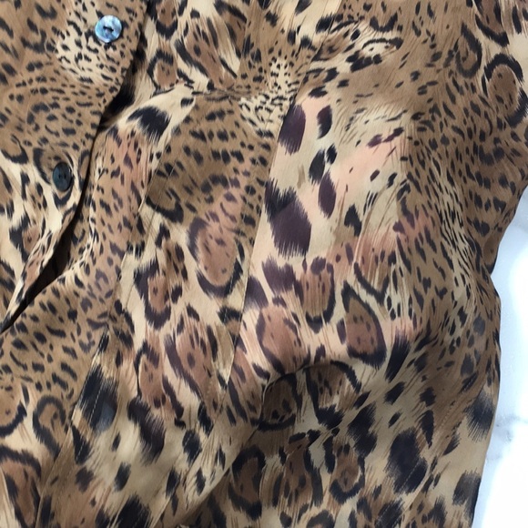 Chico's Brown Animal Print Button Front Shirt Womens 2 Large 12 100% Silk - Picture 8 of 12